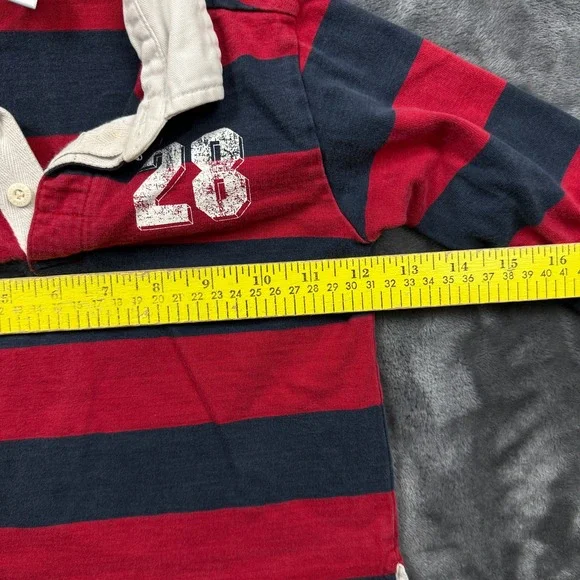 Old Navy Rugby Polo Shirt Baby 2T Red Navy Blue Striped Long Sleeve Graphic - Picture 5 of 7